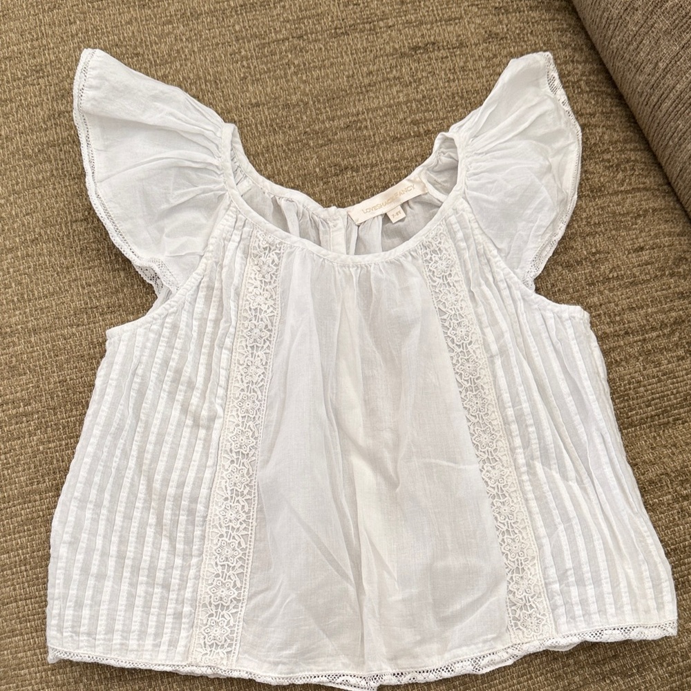 White LoveShackFancy Ruffled Sleeveless Top sz 7/8